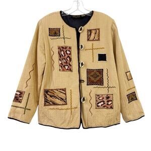 Vintage Julia Kim Artsy Blazer Embroidered Jacket Patchwork Tapestry Size Small